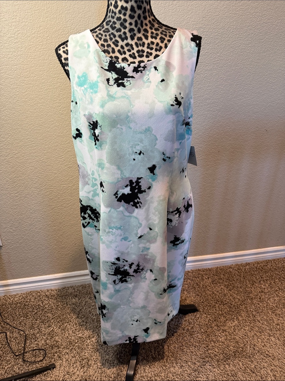 Kasper Pastel Aqua & Black Abstract Shift Dress